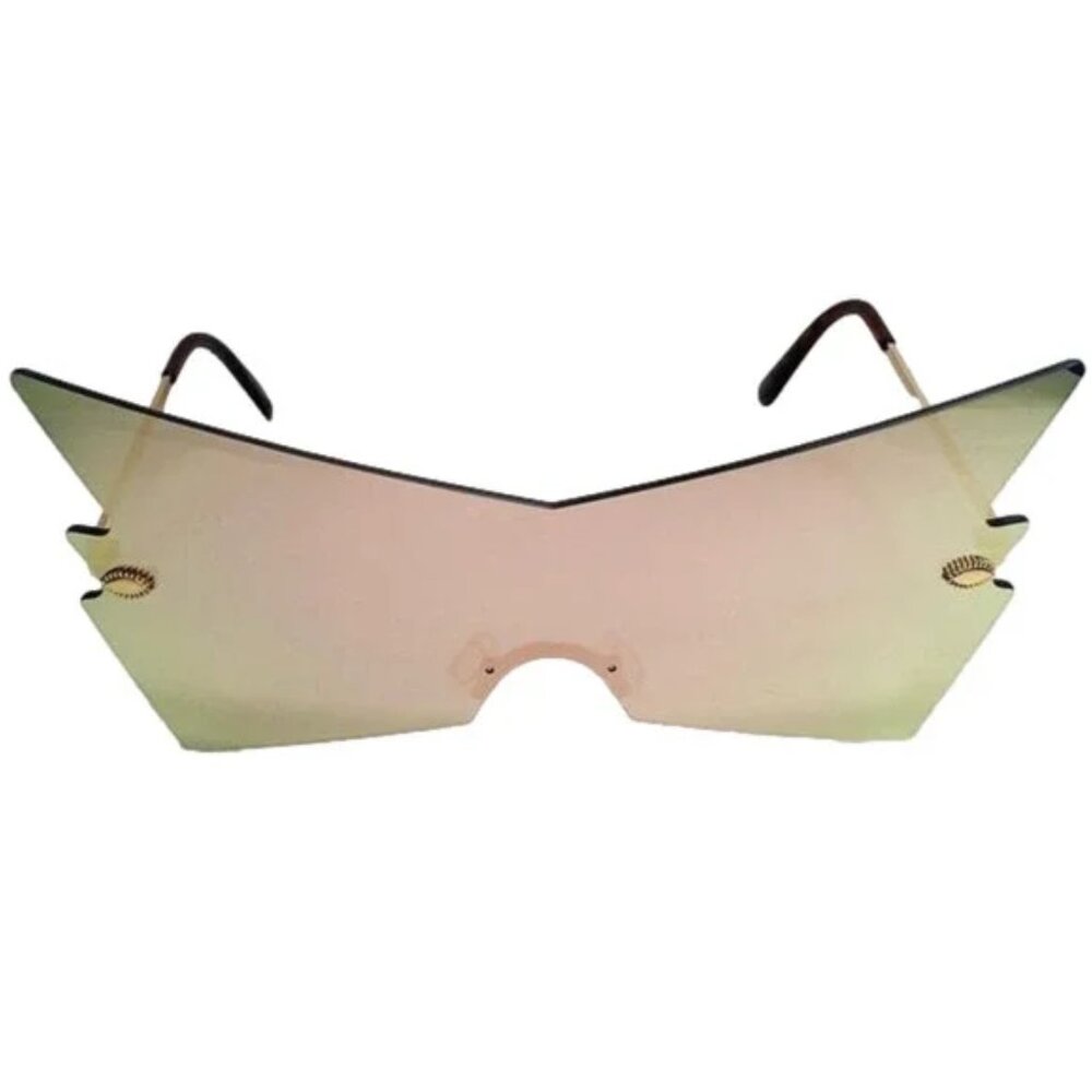 6093 | Gold/Green Mirrored Rimless Shield Sunglasses